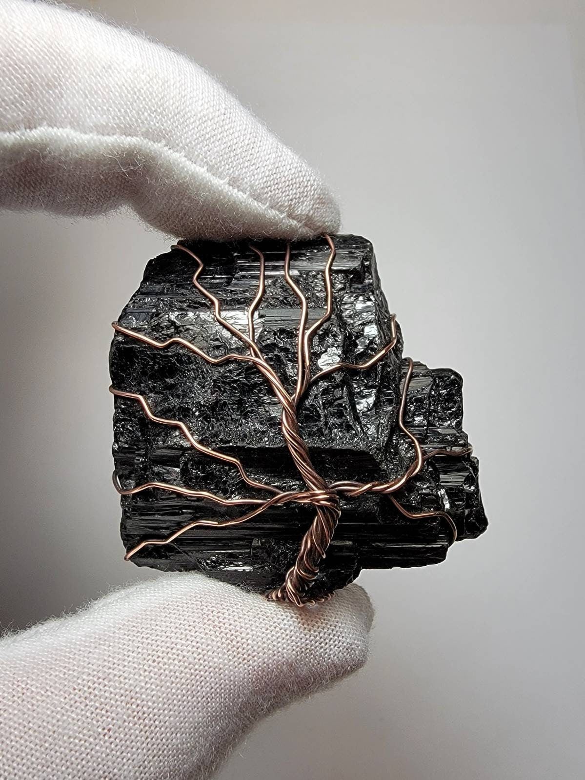 Raw Black Tourmaline 'Tyet' Wire Wrap Pendant Oxidized Copper