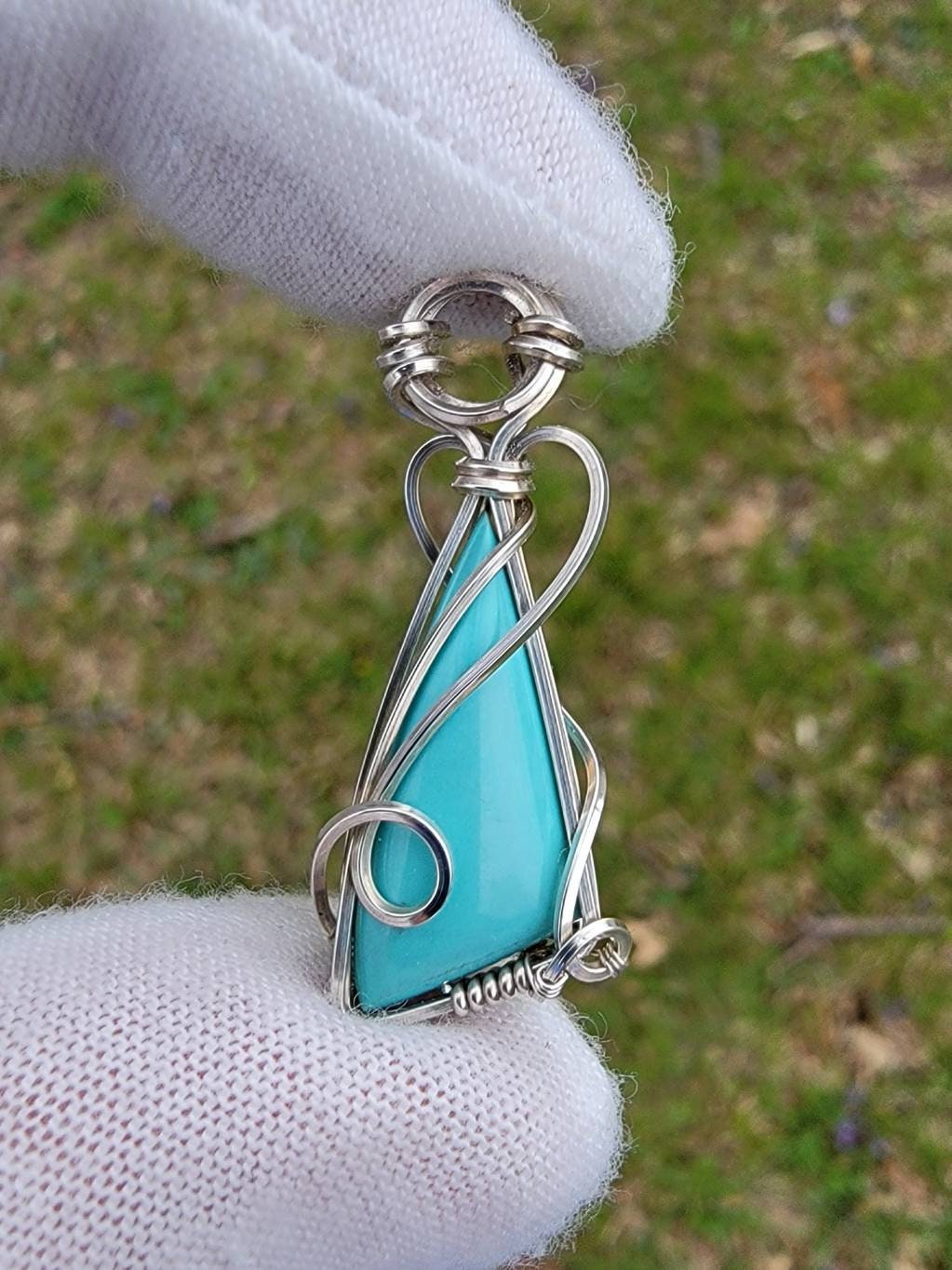 Turquoise #8 Mine 'Tyet' Wire Wrap MINI Pendant 925 Sterling Silver