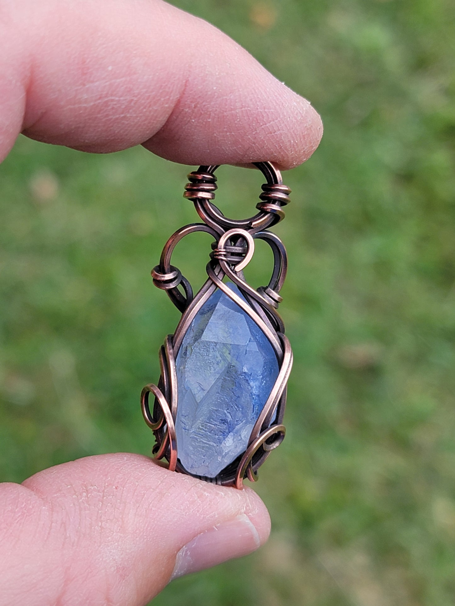 Dumortierite Quartz Point Necklace - 'Tyet' - Wire Wrap Pendant - Copper Jewelry