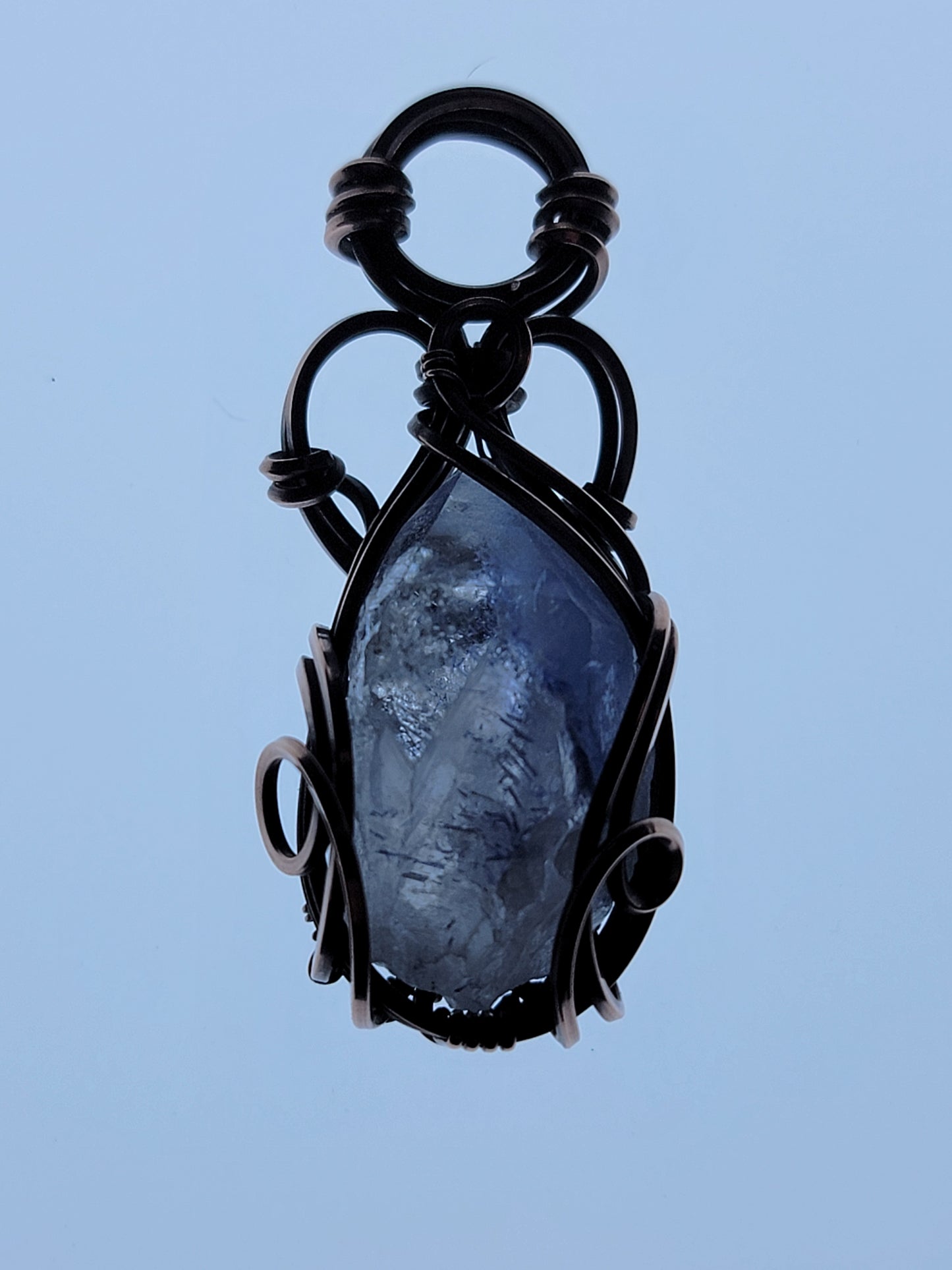 Dumortierite Quartz Point Necklace - 'Tyet' - Wire Wrap Pendant - Copper Jewelry