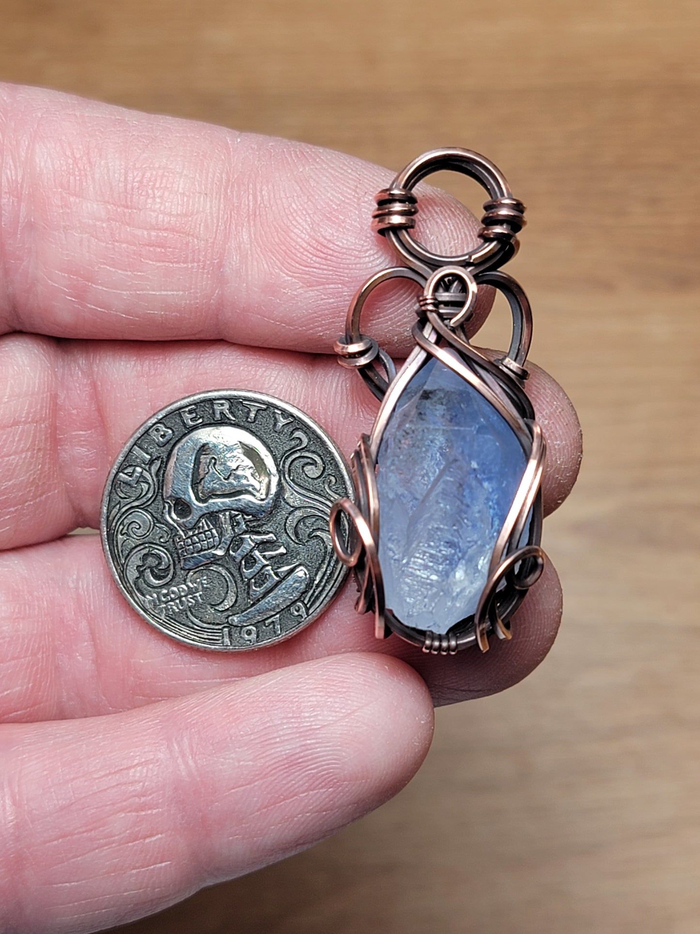 Dumortierite Quartz Point Necklace - 'Tyet' - Wire Wrap Pendant - Copper Jewelry