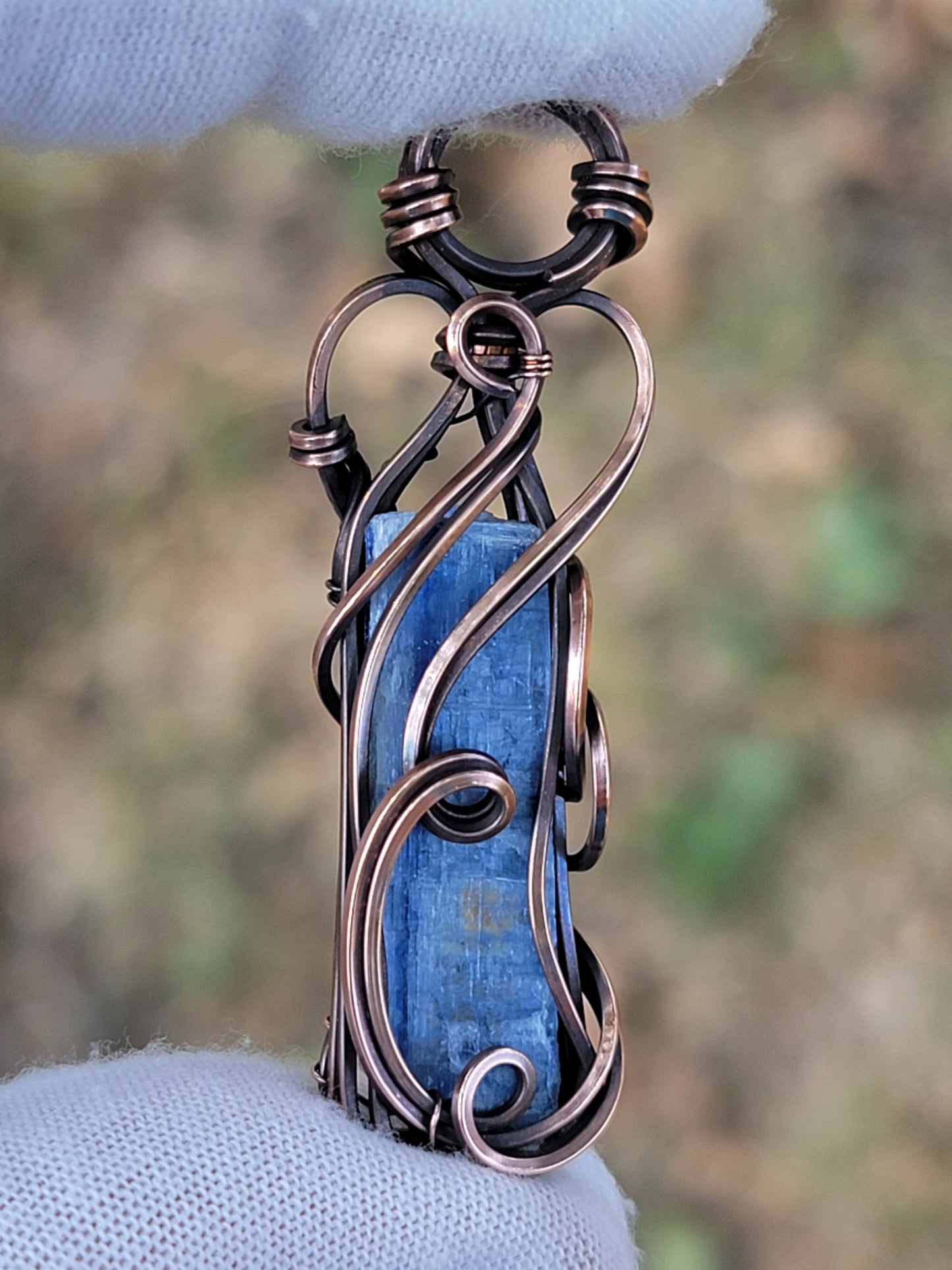 Blue Kyanite Wire Wrap Pendant Necklace Copper Jewelry Tyet Style