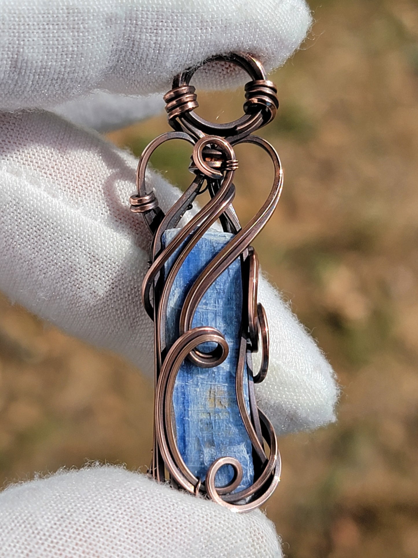 Blue Kyanite Wire Wrap Pendant Necklace Copper Jewelry Tyet Style