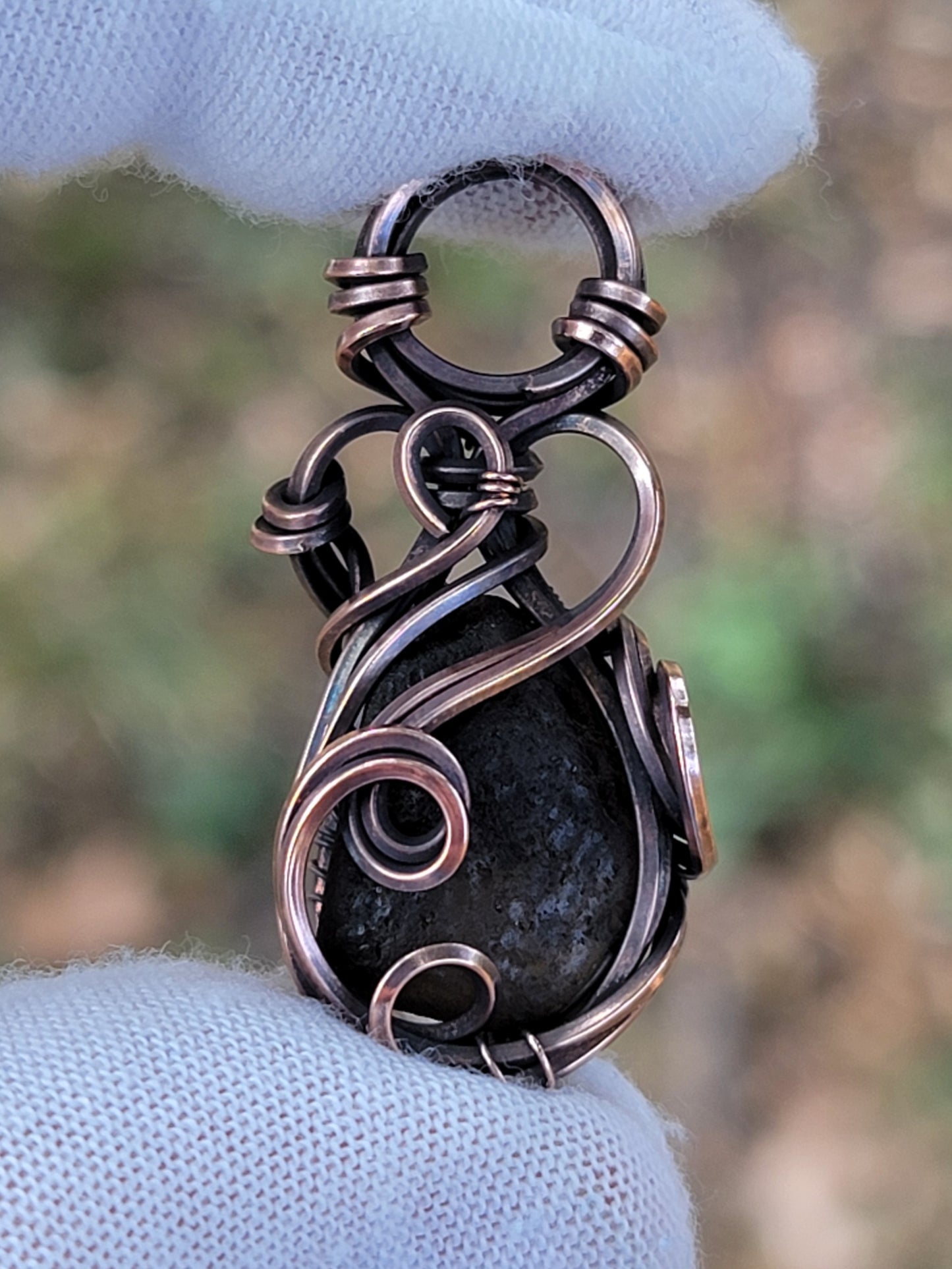 Colombianite Tektite Necklace Wire Wrap Pendant Copper Jewelry Tyet Style