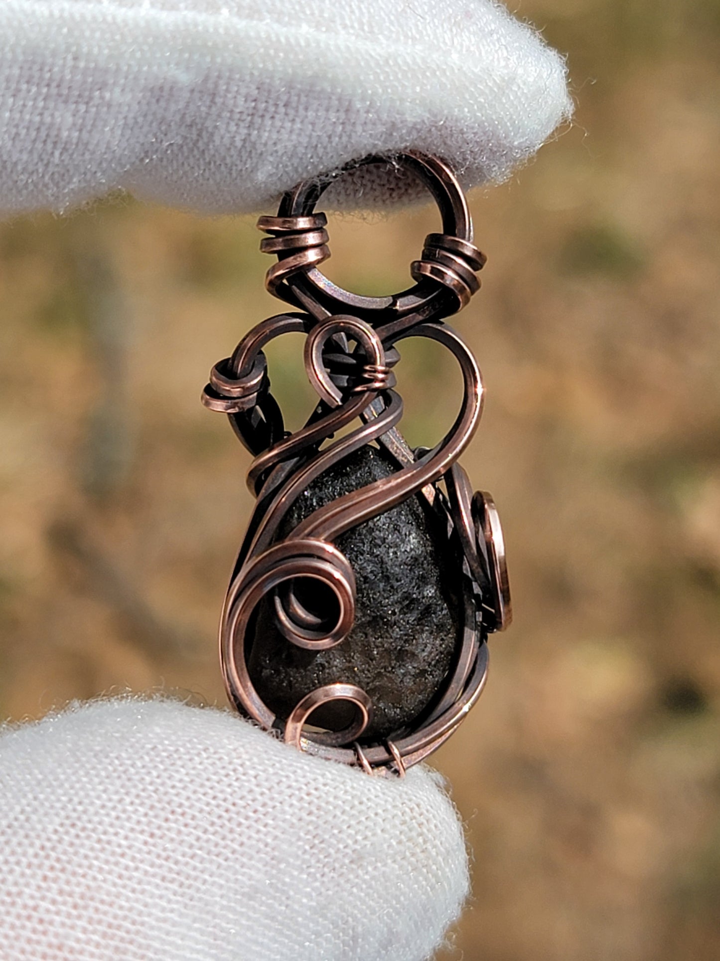 Colombianite Tektite Necklace Wire Wrap Pendant Copper Jewelry Tyet Style