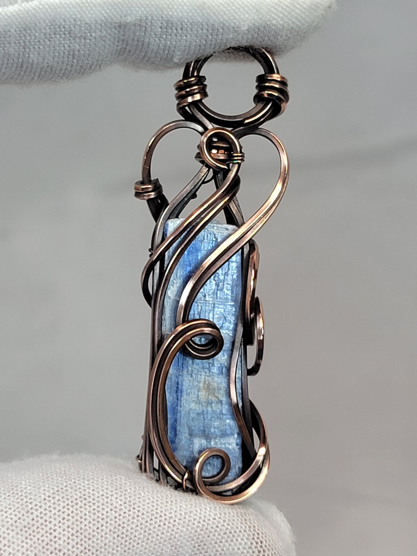 Blue Kyanite Wire Wrap Pendant Necklace Copper Jewelry Tyet Style