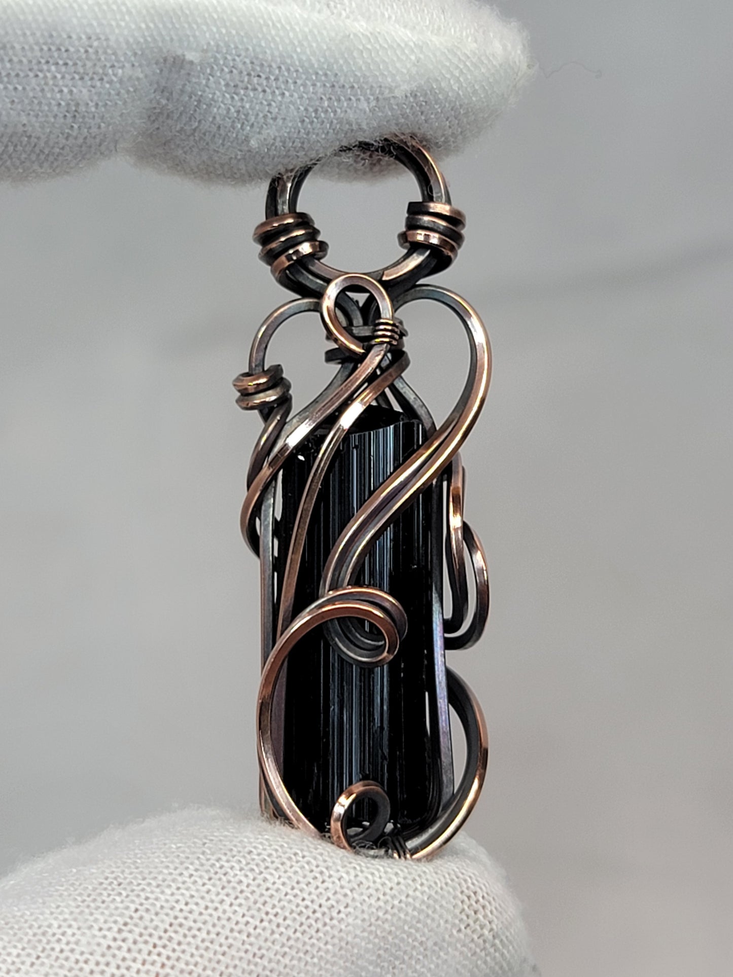 Black Tourmaline Necklace Wire Wrap Pendant Copper Jewelry Tyet Style