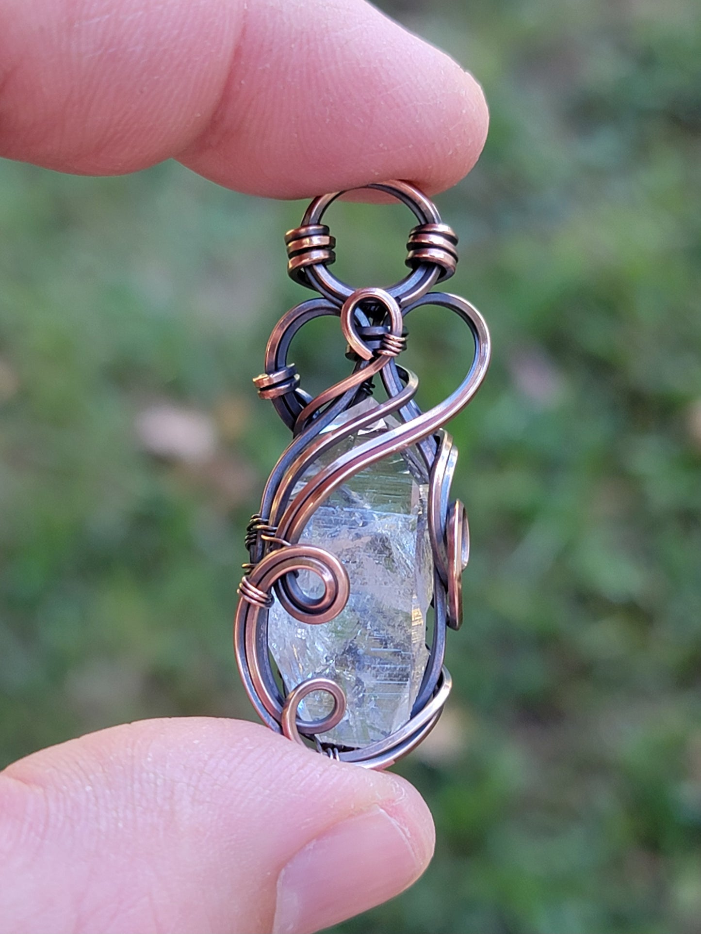 Arkansas Quartz Necklace Wire Wrap Pendant Copper Jewelry Tyet Style