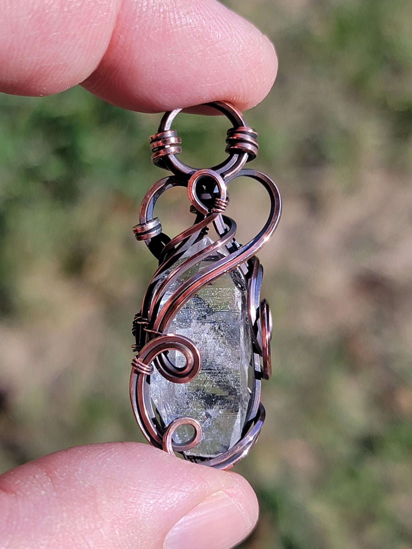 Arkansas Quartz Necklace Wire Wrap Pendant Copper Jewelry Tyet Style