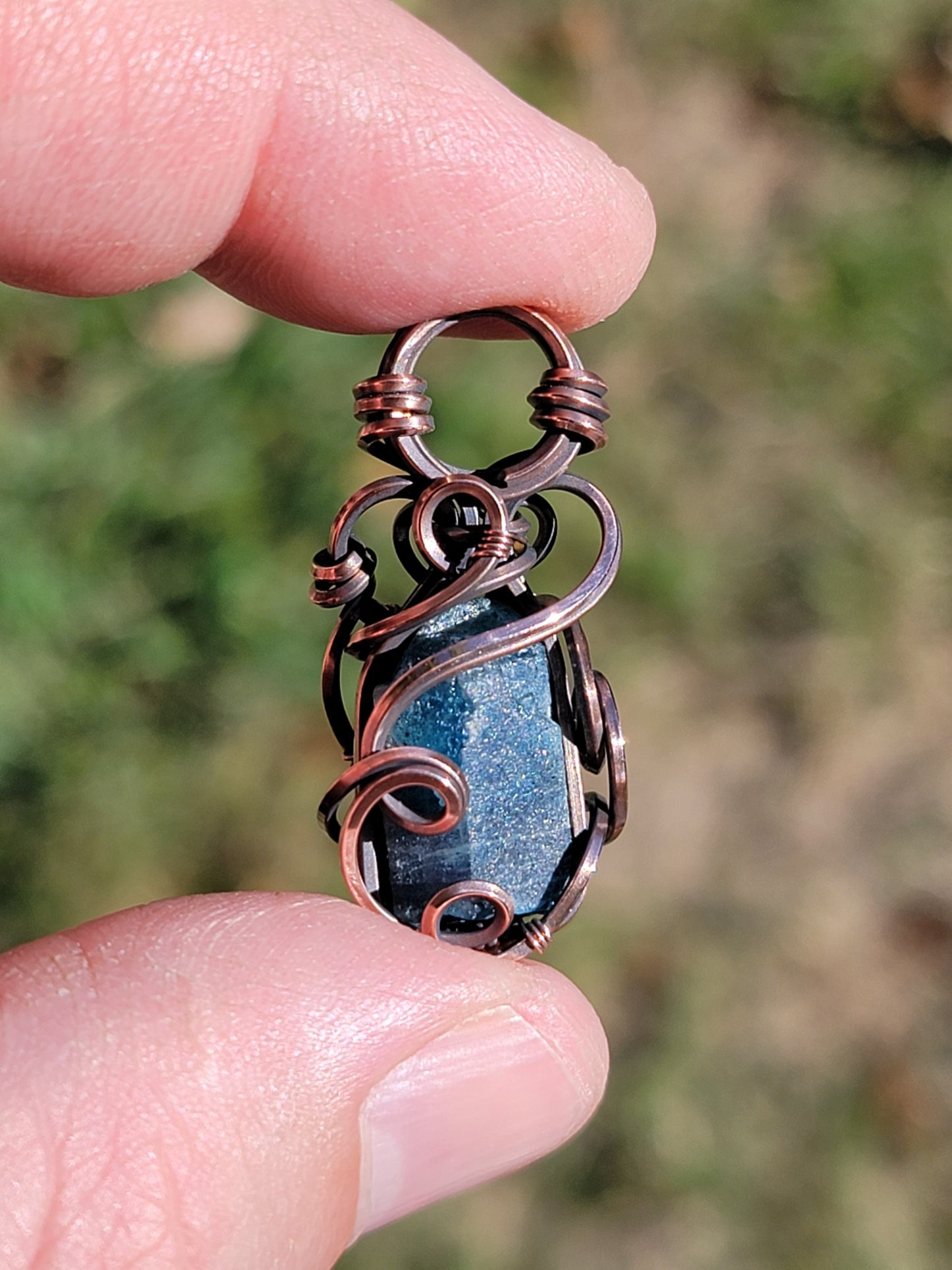 Apatite Crystal Necklace Wire Wrap Pendant Copper Jewelry Tyet Style