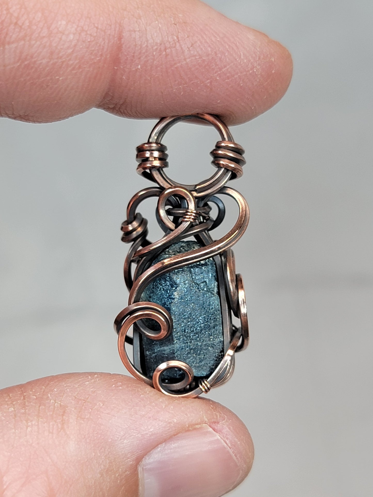 Apatite Crystal Necklace Wire Wrap Pendant Copper Jewelry Tyet Style