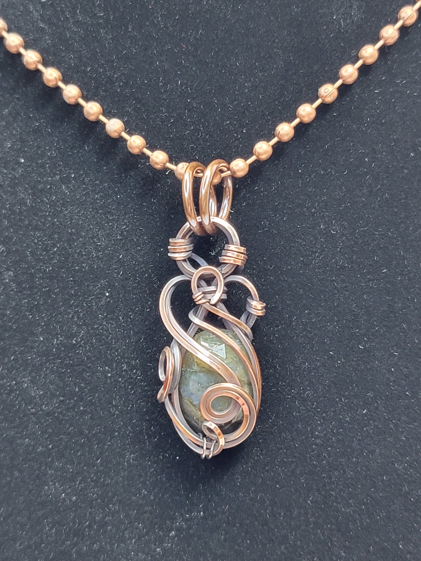 Faceted Labradorite Necklace - 'Tyet' - Wire Wrap Pendant - Oxidized Copper Jewelry