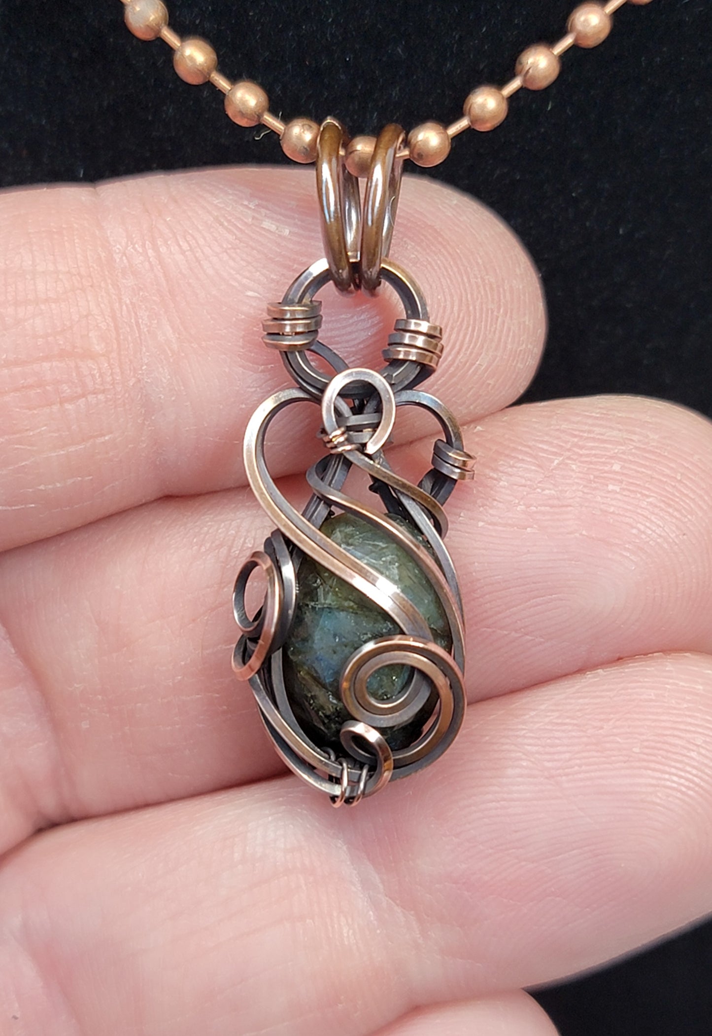 Faceted Labradorite Necklace - 'Tyet' - Wire Wrap Pendant - Oxidized Copper Jewelry