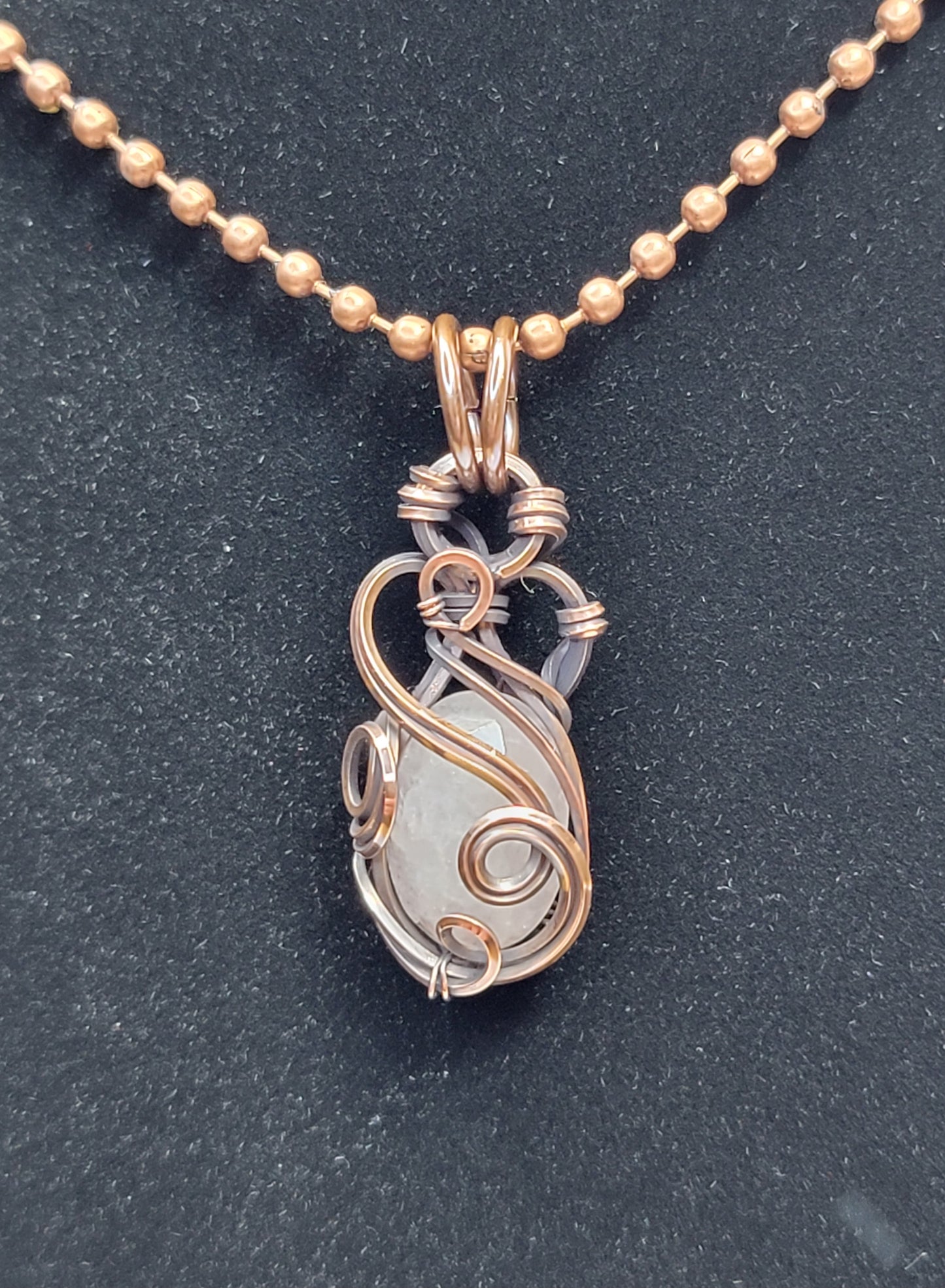 Faceted Peach Moonstone Necklace - 'Tyet' - Wire Wrap Pendant - Copper Jewelry