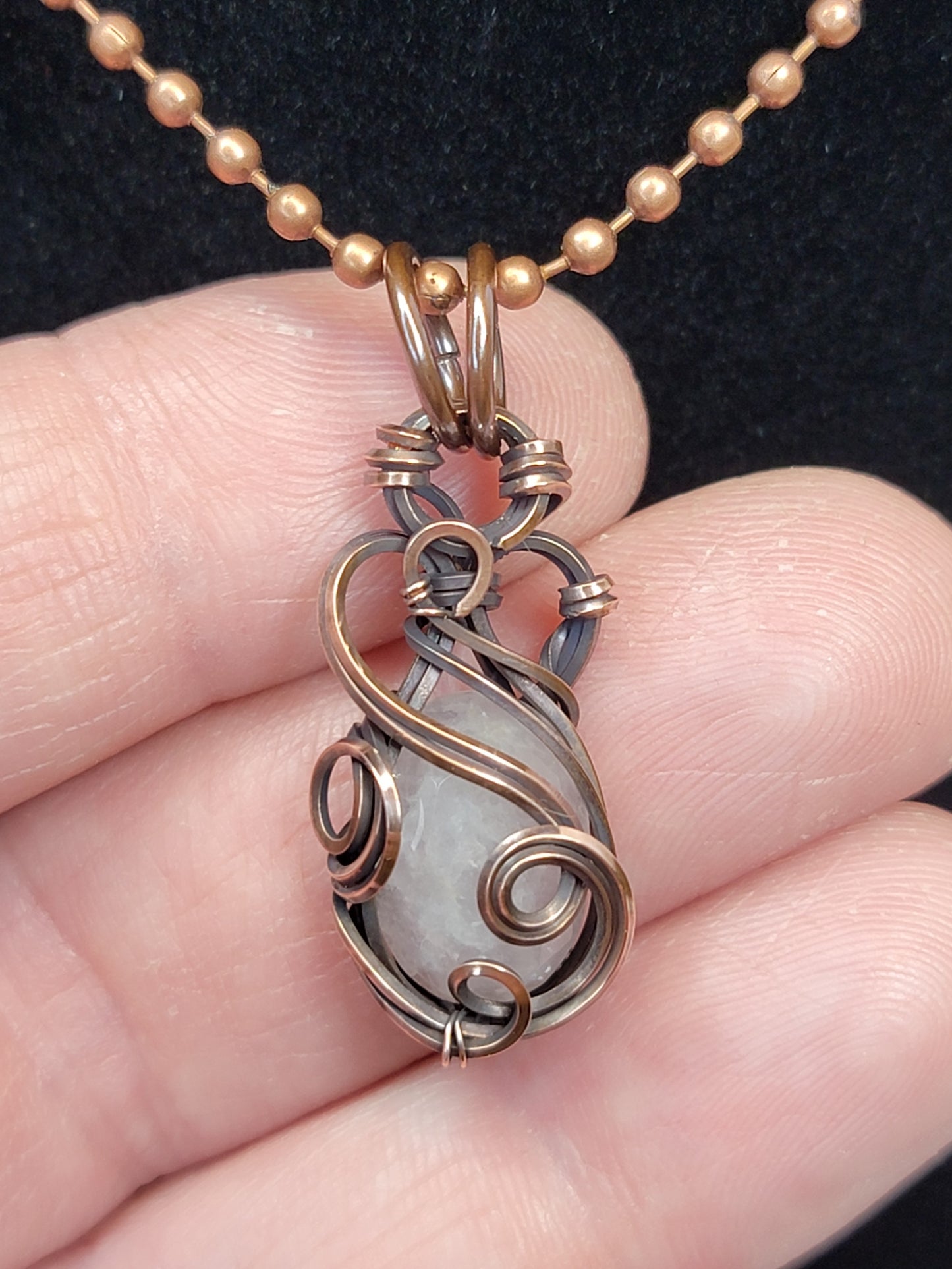 Faceted Peach Moonstone Necklace - 'Tyet' - Wire Wrap Pendant - Copper Jewelry