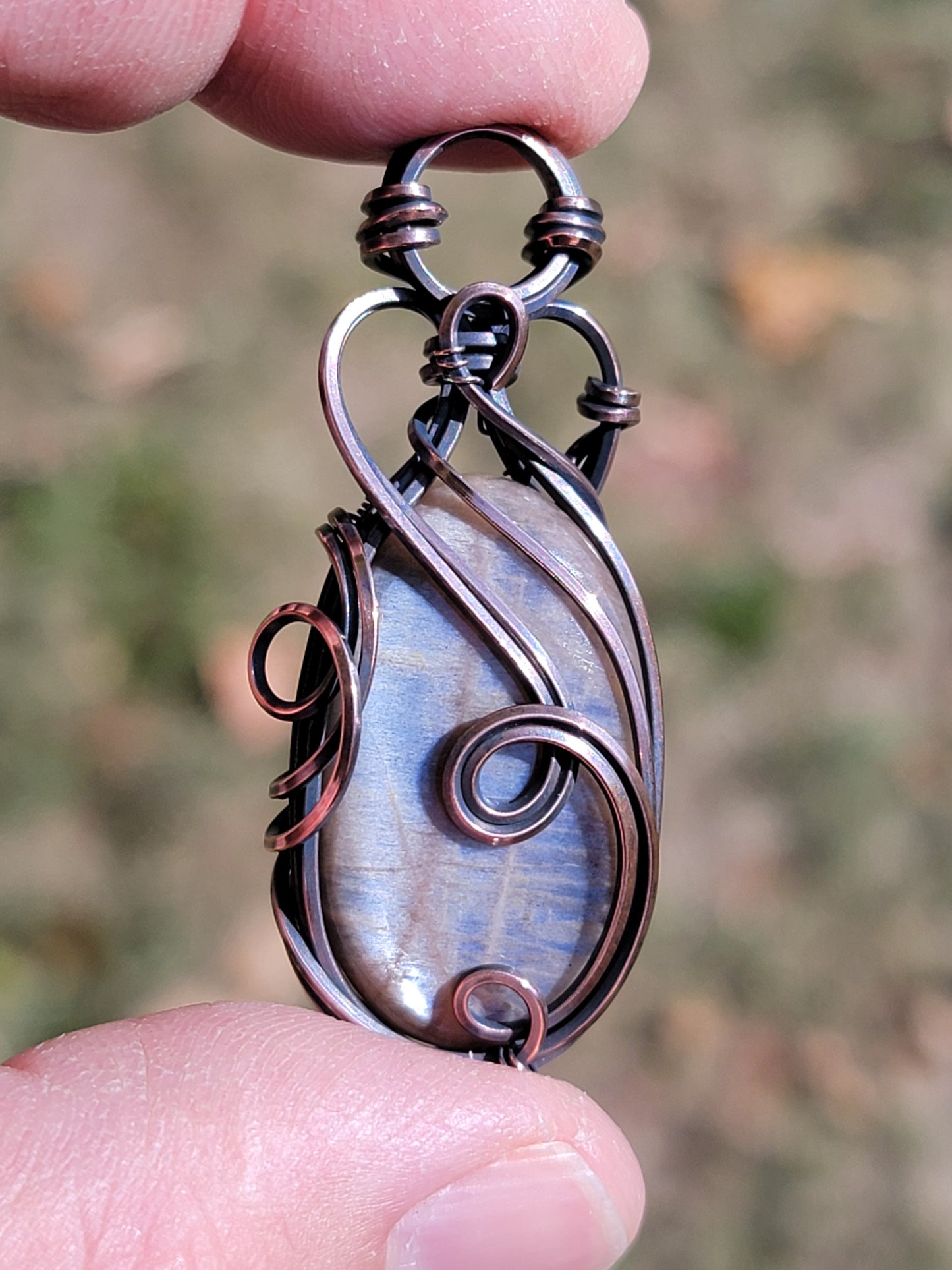 Black Sunstone Necklace Wire Wrap Pendant Copper Jewelry Tyet Style