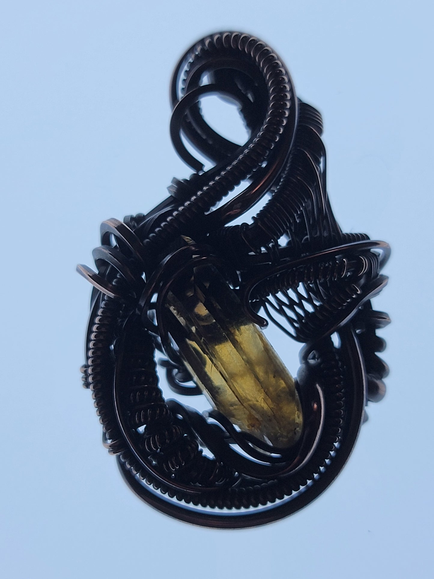 Citrine Crystal Heady Pendant Wire Wrap Copper Jewelry Coil & Flow