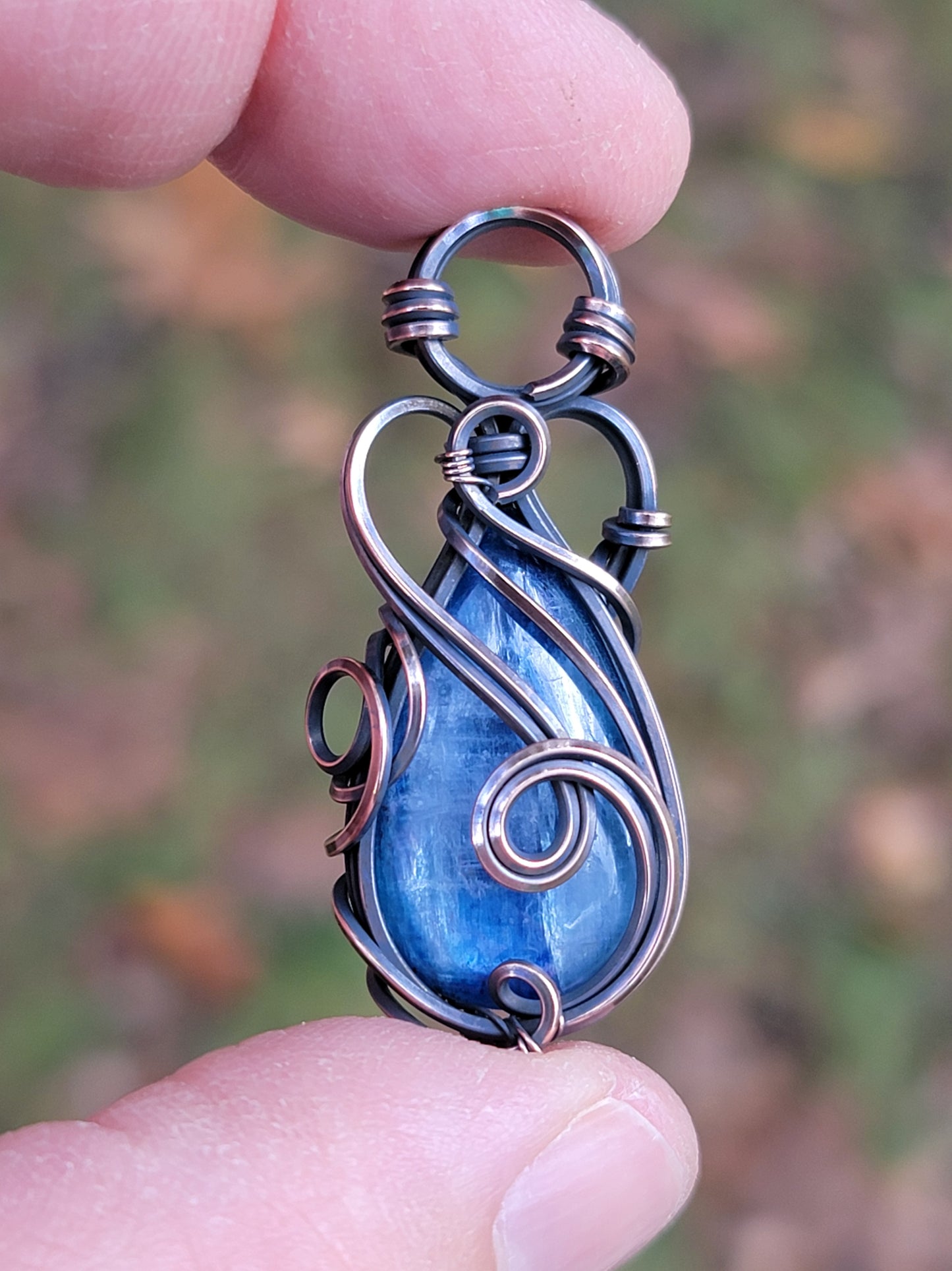 Blue Kyanite Necklace Wire Wrap Pendant Copper Jewelry Tyet Style