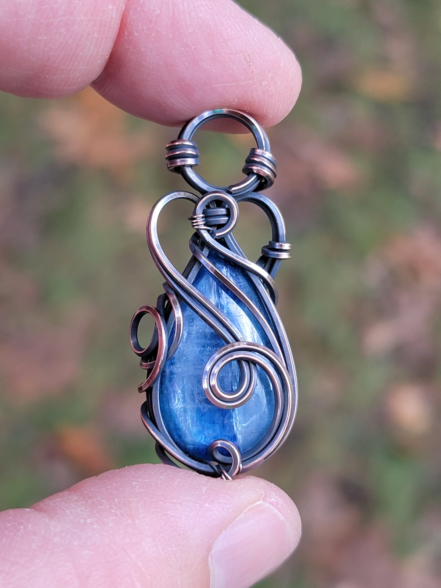 Blue Kyanite Necklace Wire Wrap Pendant Copper Jewelry Tyet Style