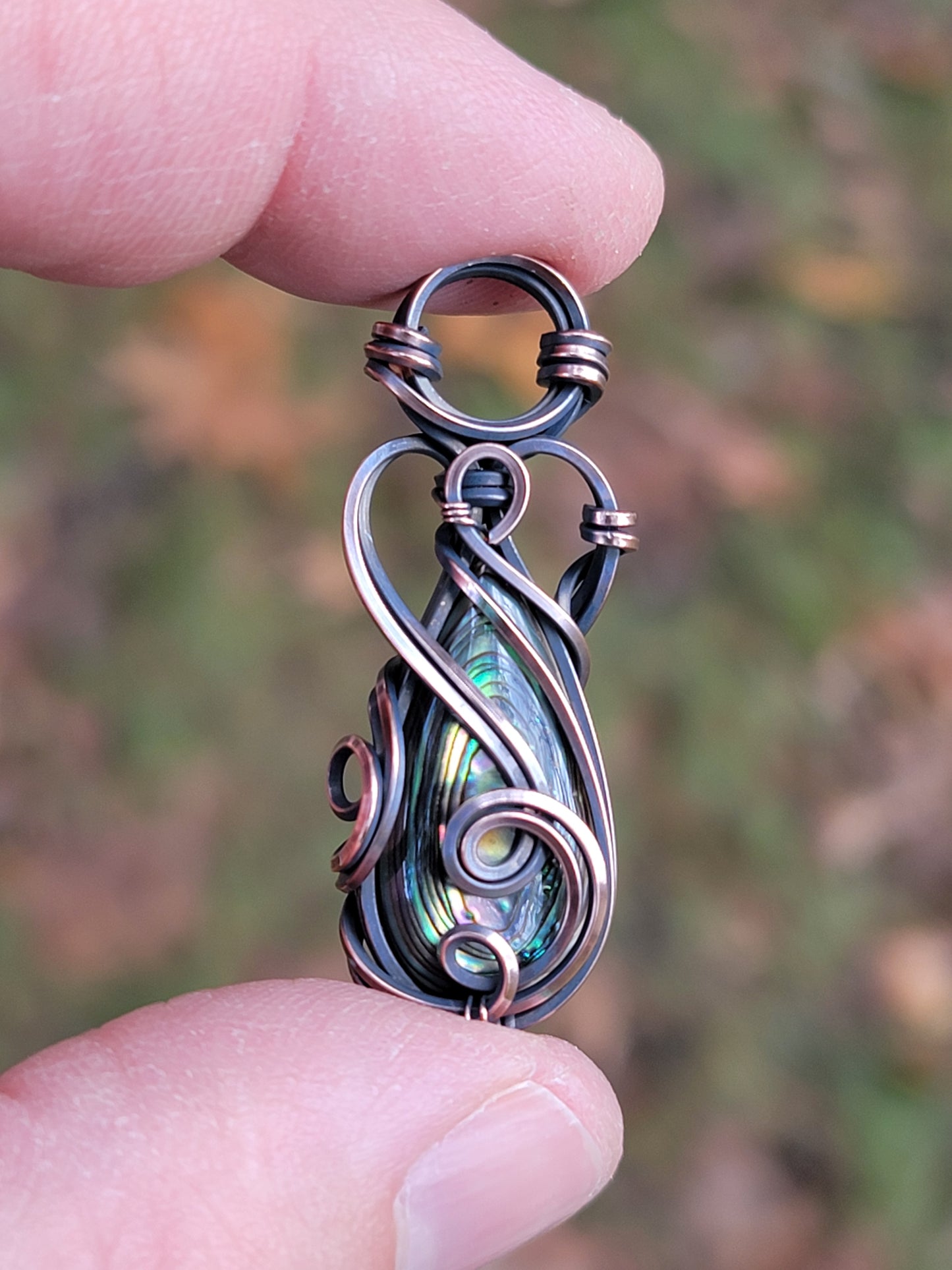 Abalone Necklace Wire Wrapped Pendant Copper Jewelry