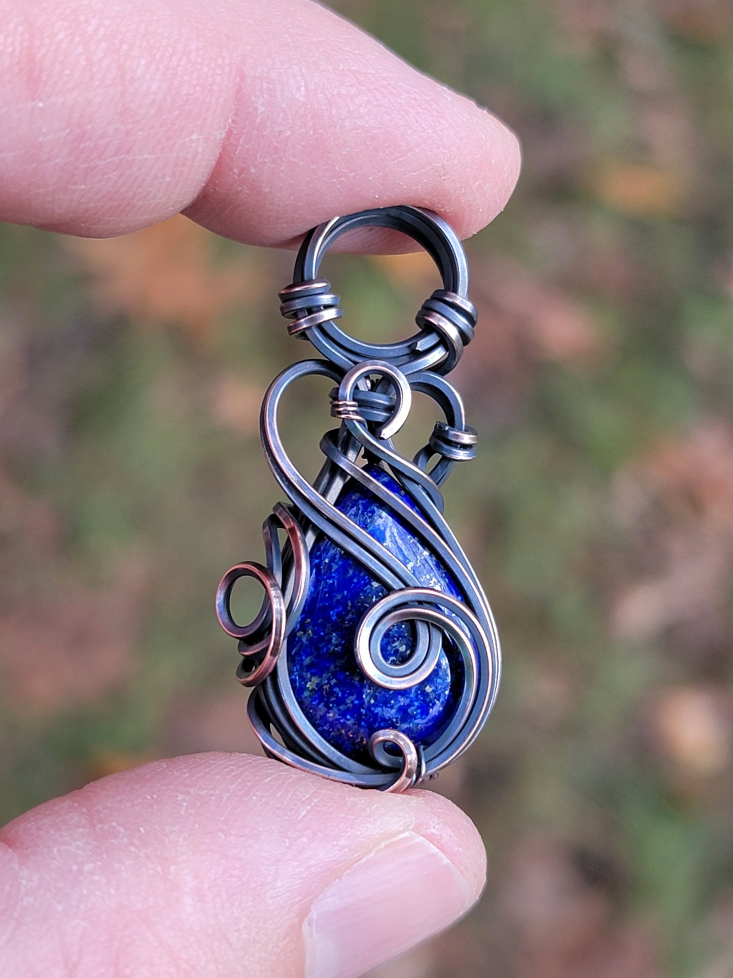 Lapis Lazuli Necklace Wire Wrap Pendant Copper Jewelry