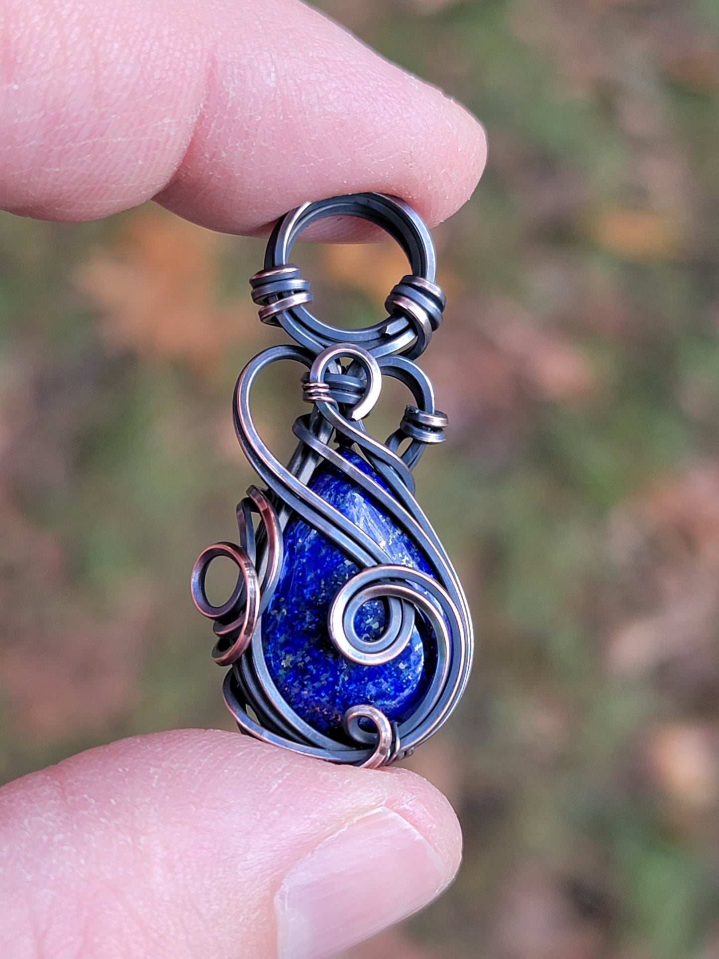 Lapis Lazuli Necklace Wire Wrap Pendant Copper Jewelry