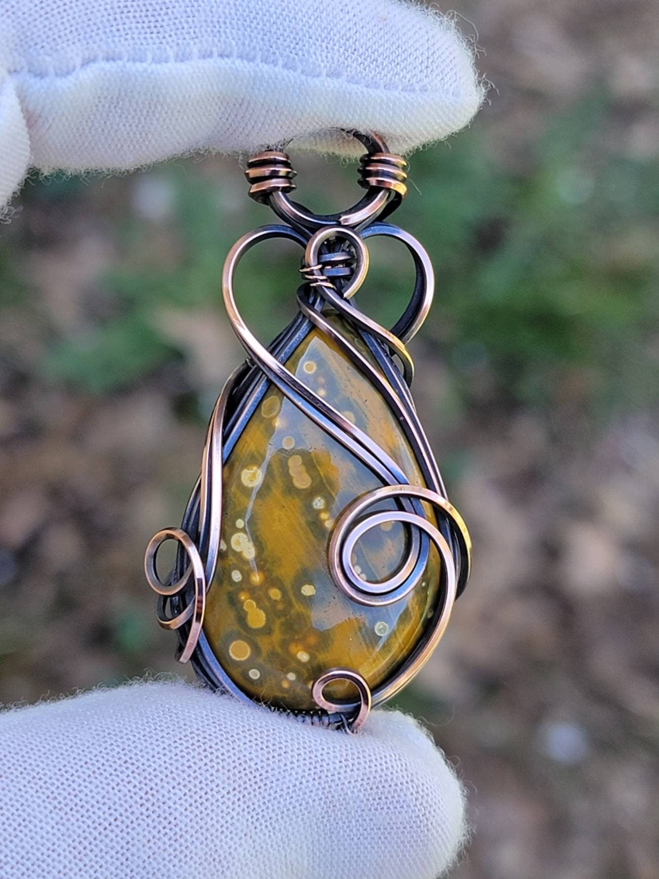 Ocean Jasper Necklace - 'Tyet' - Wire Wrap Pendant - Copper Jewelry