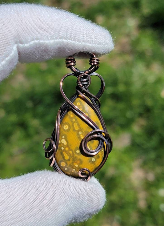 Ocean Jasper Necklace - 'Tyet' - Wire Wrap Pendant - Copper Jewelry