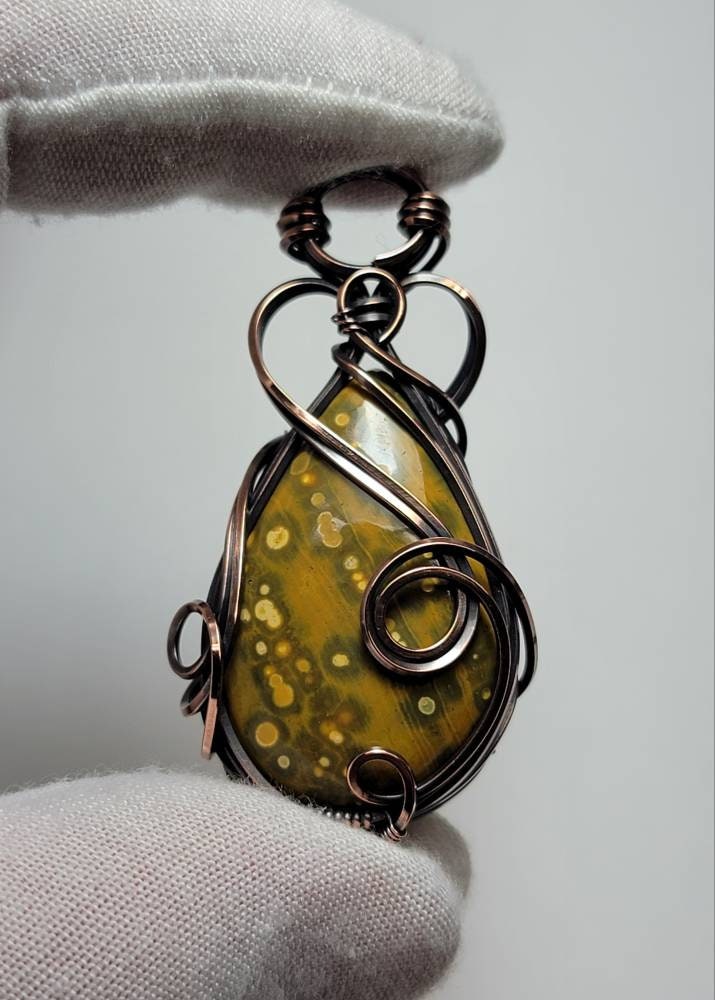 Ocean Jasper Necklace - 'Tyet' - Wire Wrap Pendant - Copper Jewelry