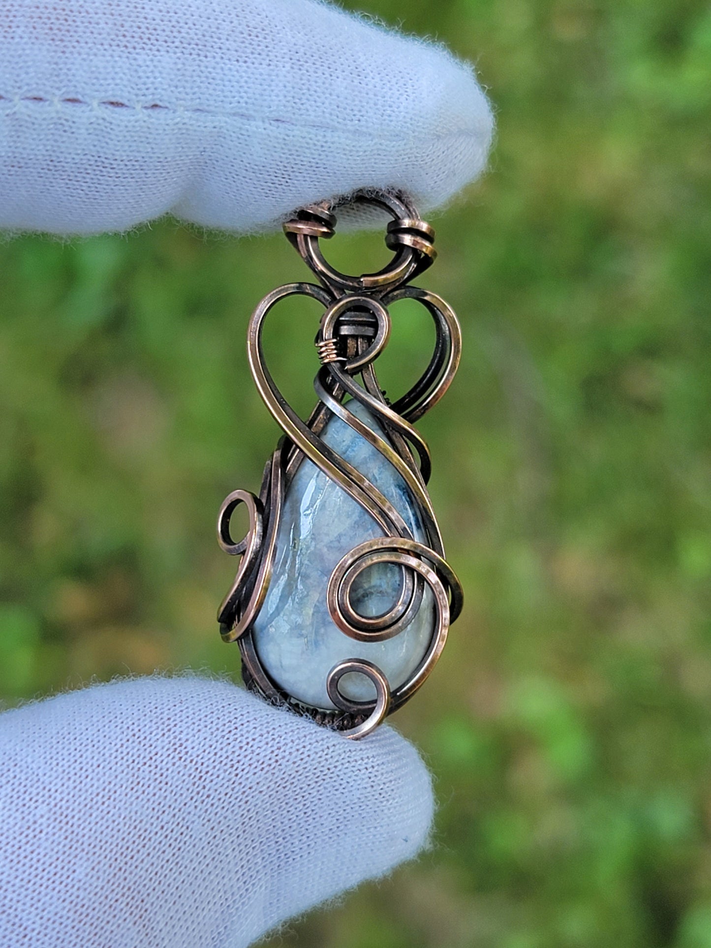 Blue Scheelite Necklace - 'Tyet' - Wire Wrap Pendant - Copper Jewelry