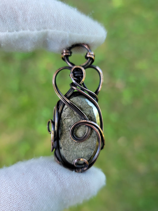 Pyrite Necklace - 'Tyet' - Wire Wrap Pendant - Copper Jewelry