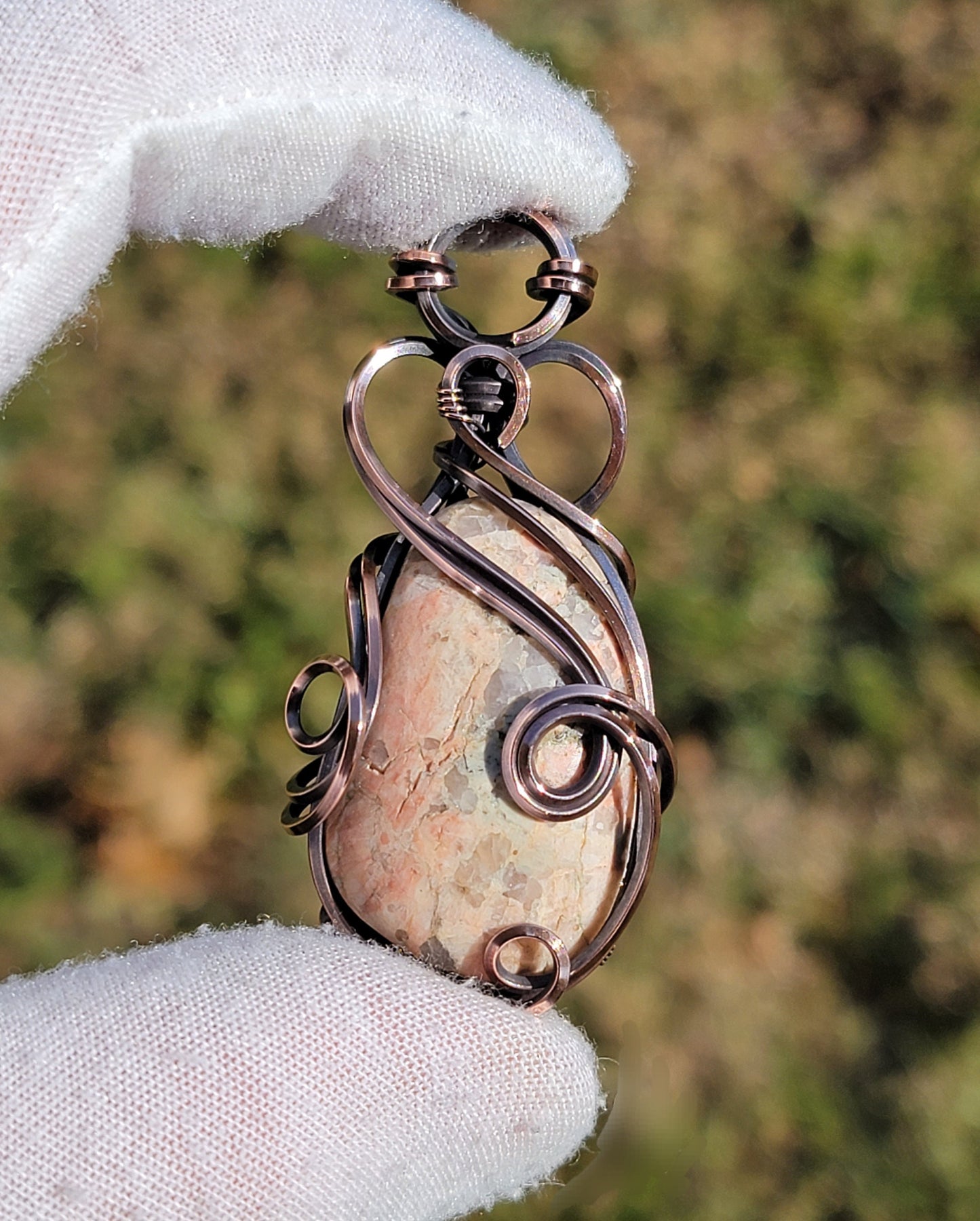 Pink Feldspar & Quartz Necklace - Colorado - 'Tyet' - Wire Wrap Pendant - Copper Jewelry