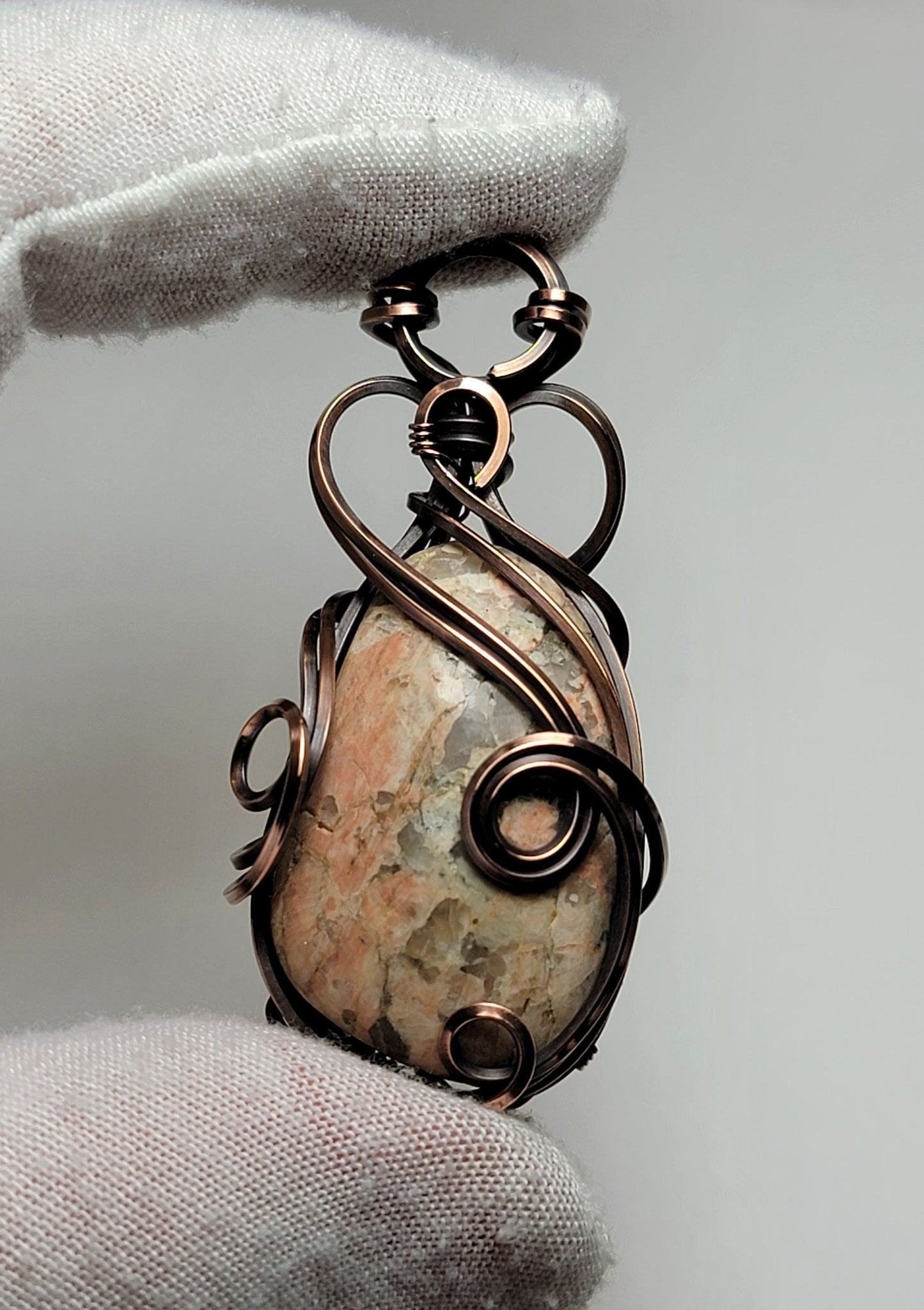 Pink Feldspar & Quartz Necklace - Colorado - 'Tyet' - Wire Wrap Pendant - Copper Jewelry