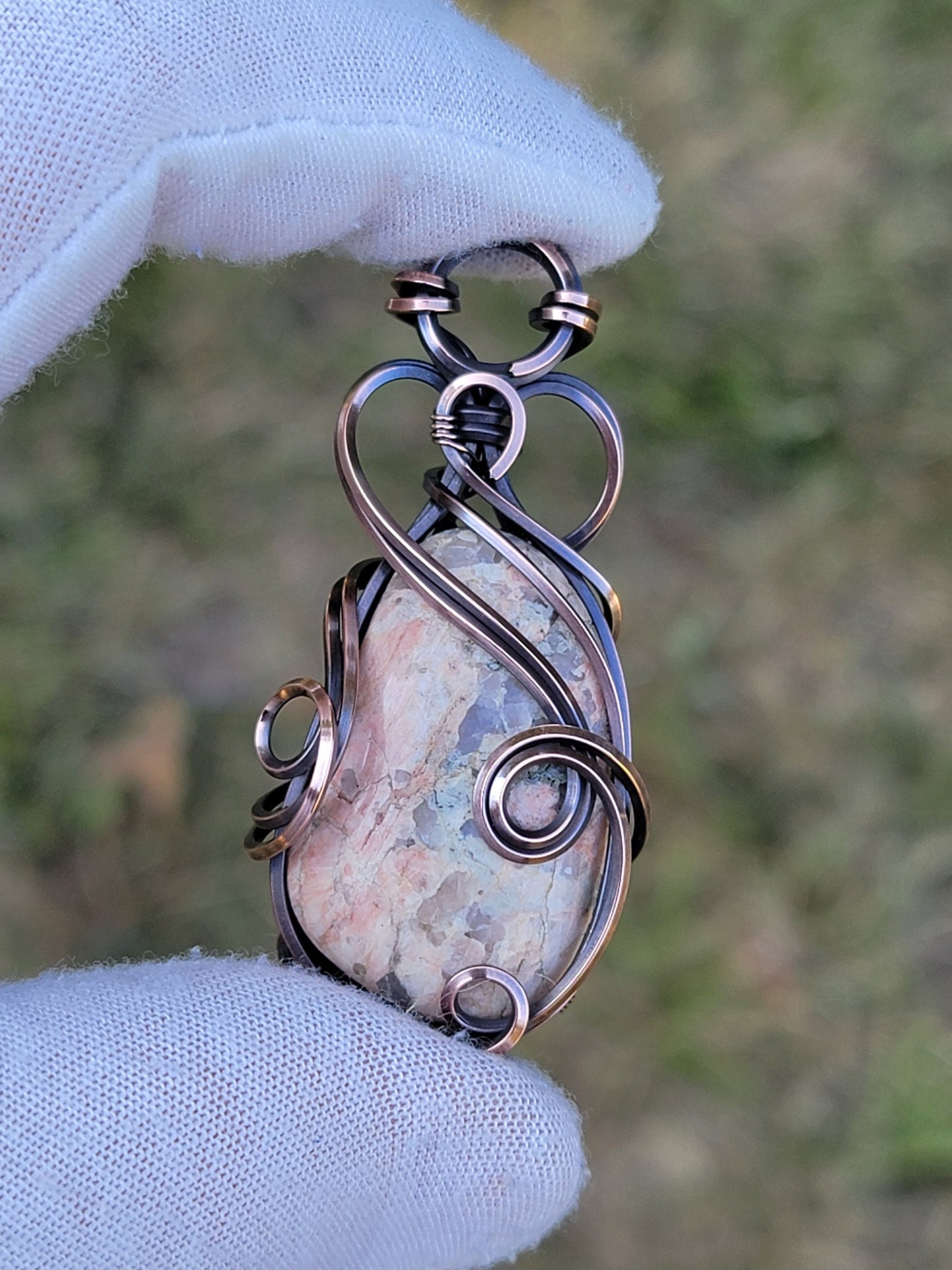 Pink Feldspar & Quartz Necklace - Colorado - 'Tyet' - Wire Wrap Pendant - Copper Jewelry