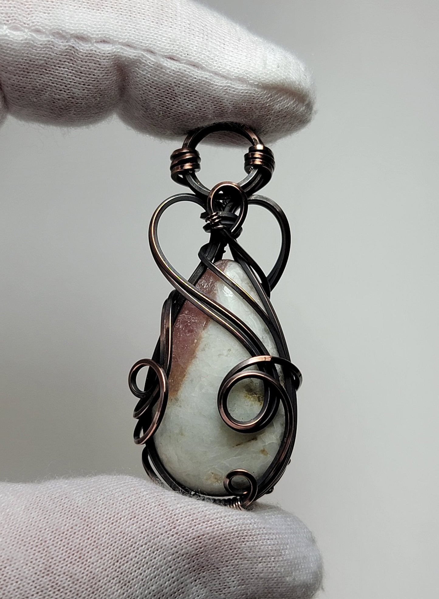 Pink Tourmaline Quartz Necklace - 'Tyet' - Wire Wrap Pendant - Copper Jewelry