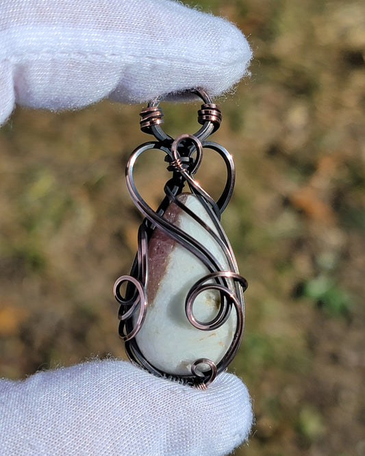 Pink Tourmaline Quartz Necklace - 'Tyet' - Wire Wrap Pendant - Copper Jewelry