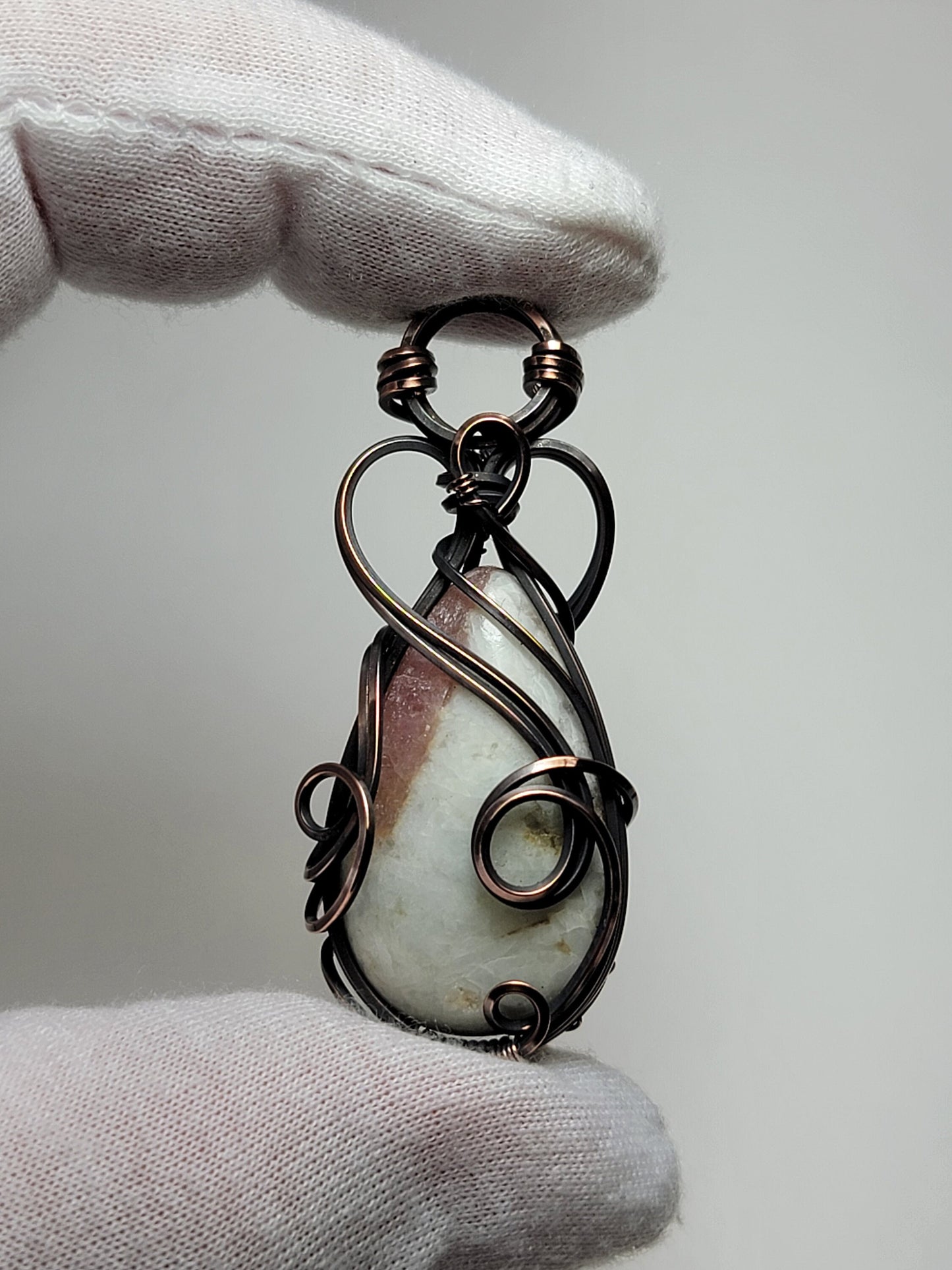 Pink Tourmaline Quartz Necklace - 'Tyet' - Wire Wrap Pendant - Copper Jewelry