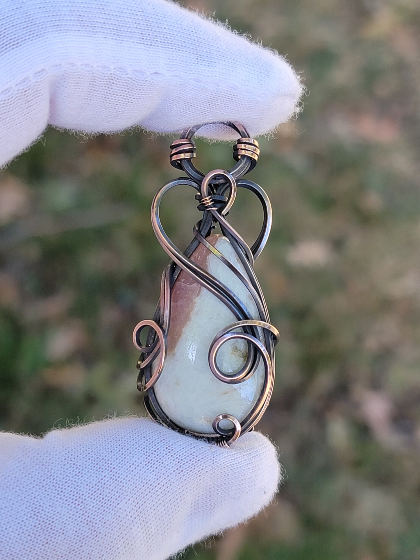 Pink Tourmaline Quartz Necklace - 'Tyet' - Wire Wrap Pendant - Copper Jewelry