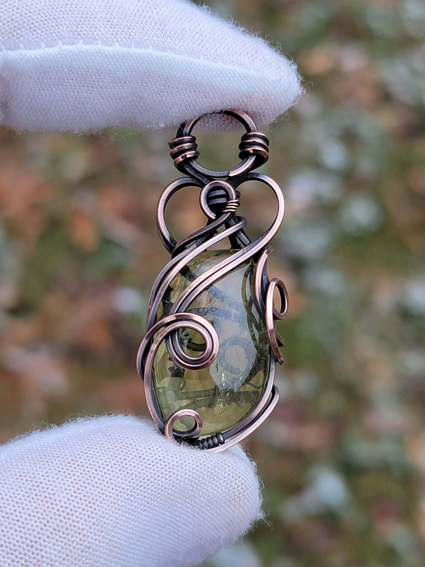 Lemon Quartz Necklace - 'Tyet' - Wire Wrap Pendant - Oxidized Copper Jewelry