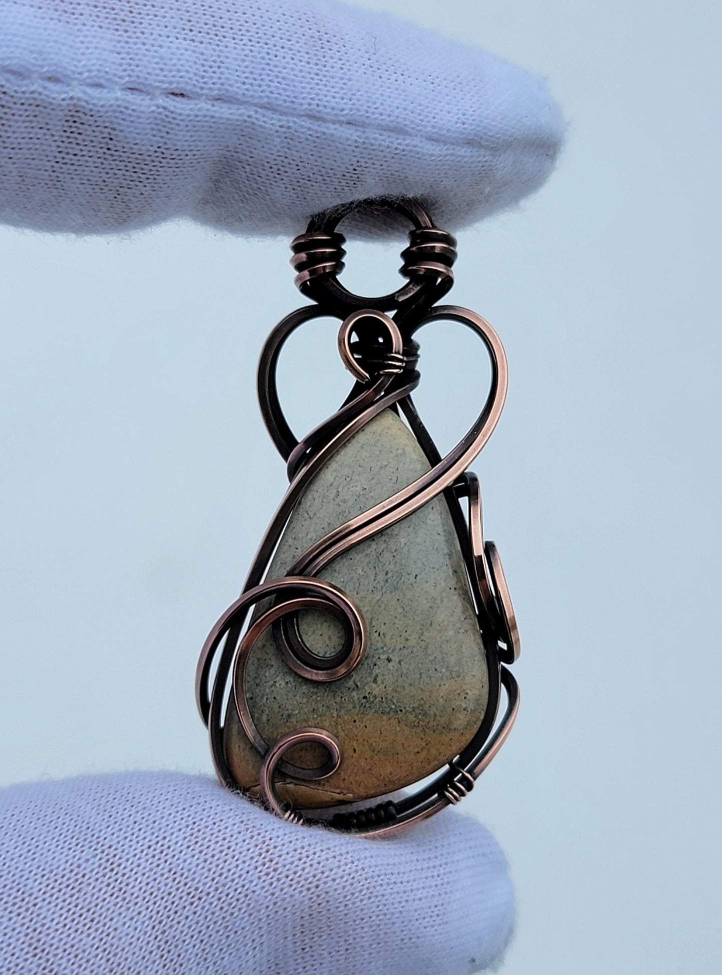 Jasper Necklace - 'Tyet' - Wire Wrapped Pendant - Copper Jewelry