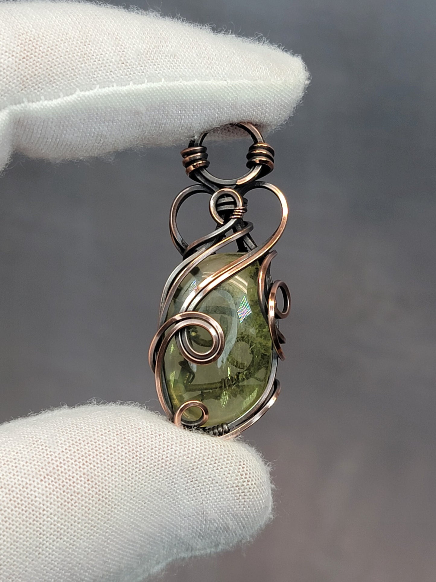 Lemon Quartz Necklace - 'Tyet' - Wire Wrap Pendant - Oxidized Copper Jewelry