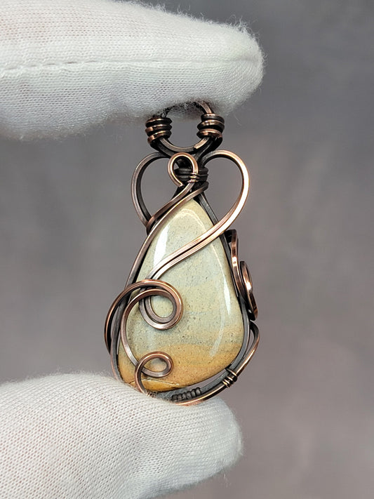 Jasper Necklace - 'Tyet' - Wire Wrapped Pendant - Copper Jewelry