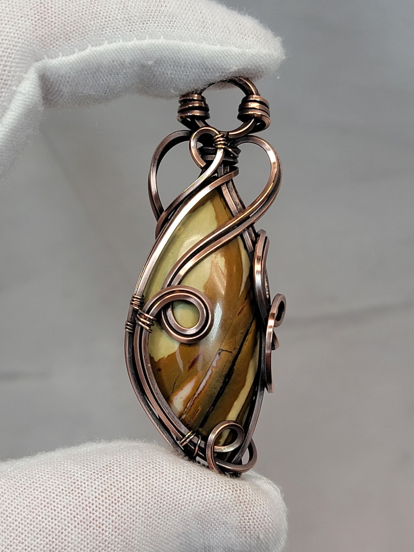 Cherry Creek Jasper Necklace - 'Tyet' - Wire Wrap Pendant - Copper Jewelry