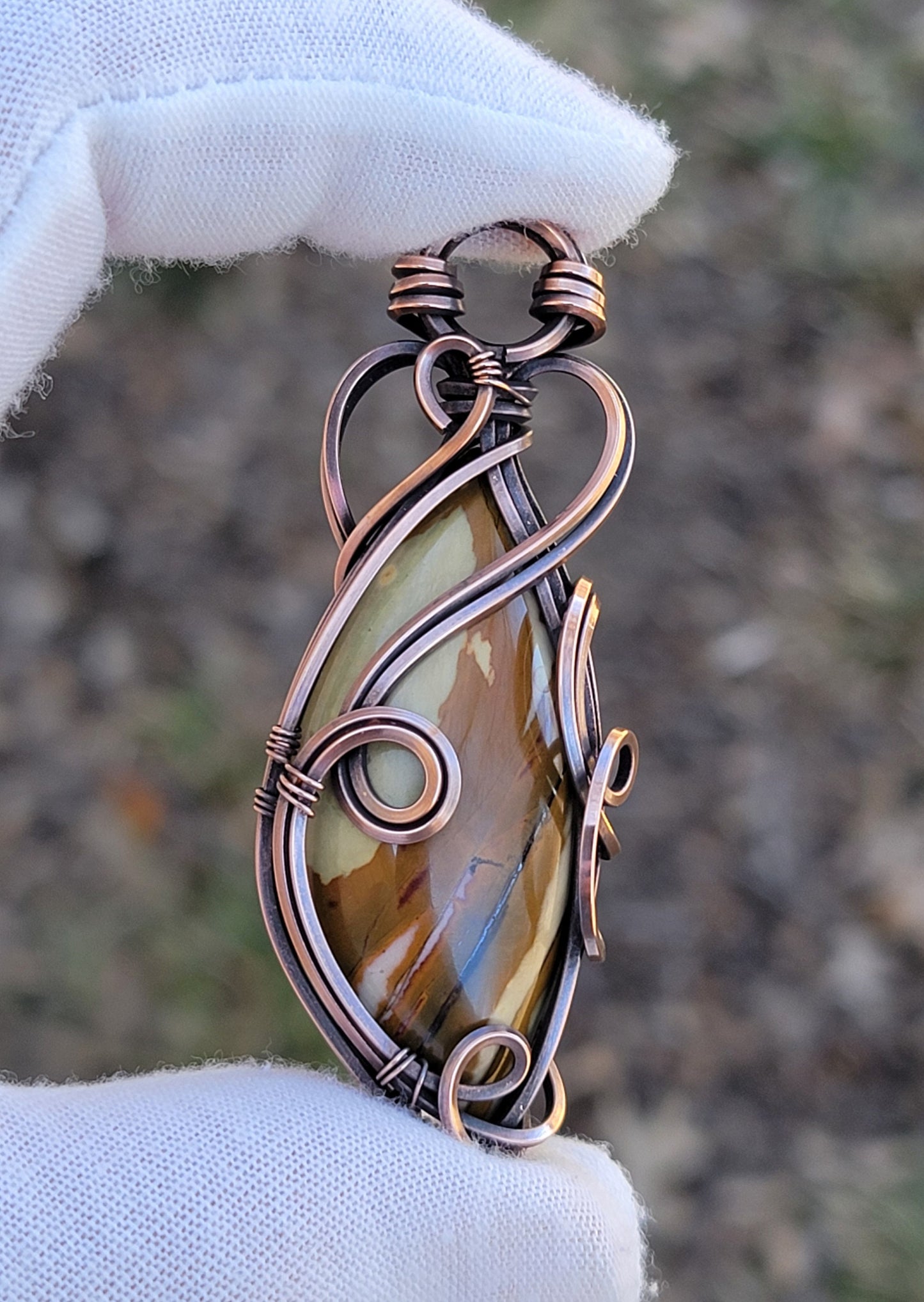 Cherry Creek Jasper Necklace - 'Tyet' - Wire Wrap Pendant - Copper Jewelry