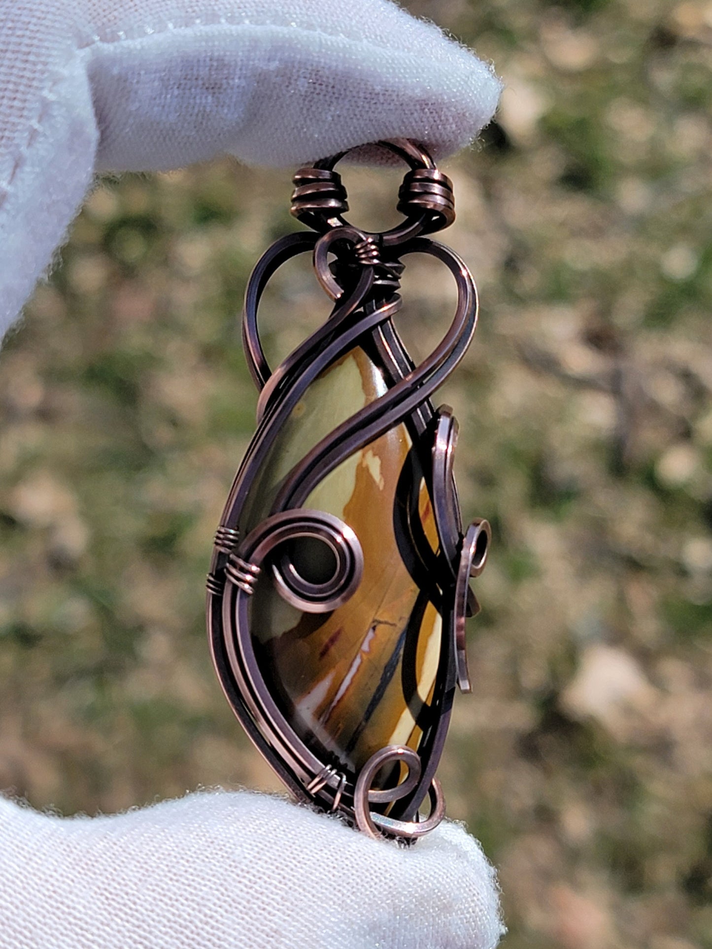 Cherry Creek Jasper Necklace - 'Tyet' - Wire Wrap Pendant - Copper Jewelry