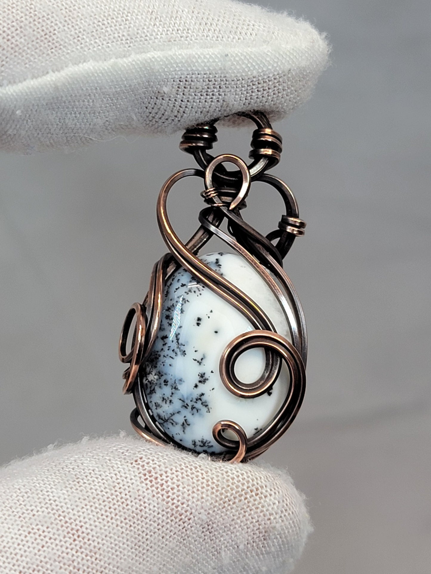 Dendritic Opal (Agate) Necklace - 'Tyet' - Wire Wrap Pendant - Copper Jewelry