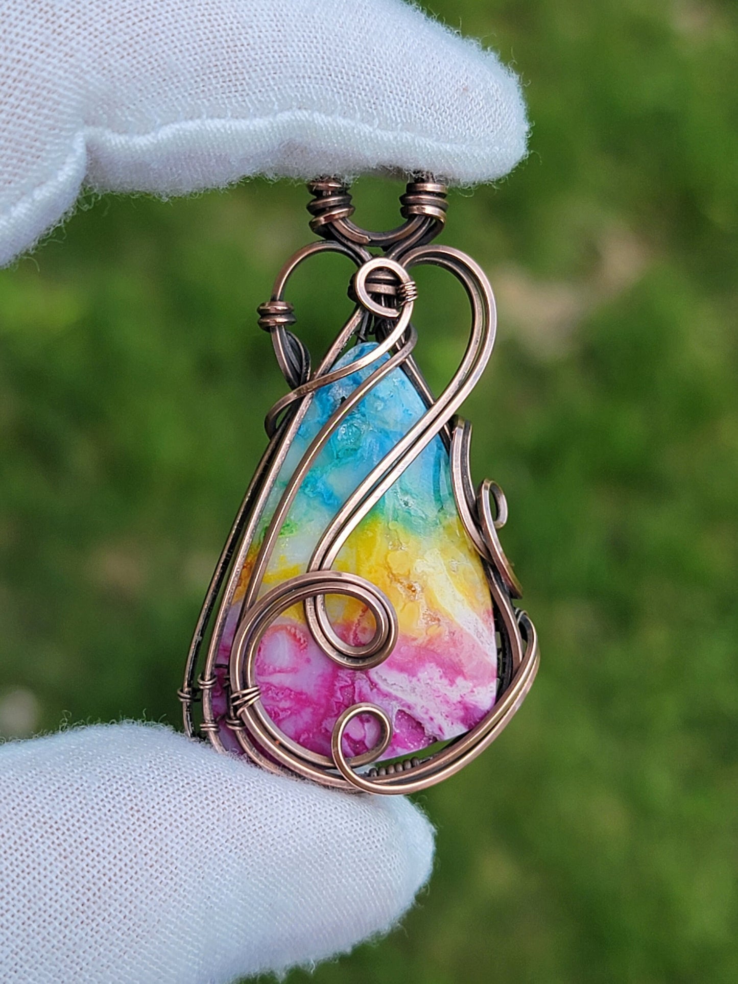 Dyed Quartz Rainbow Necklace - 'Tyet' Wire Wrap Pendant - Copper Jewelry