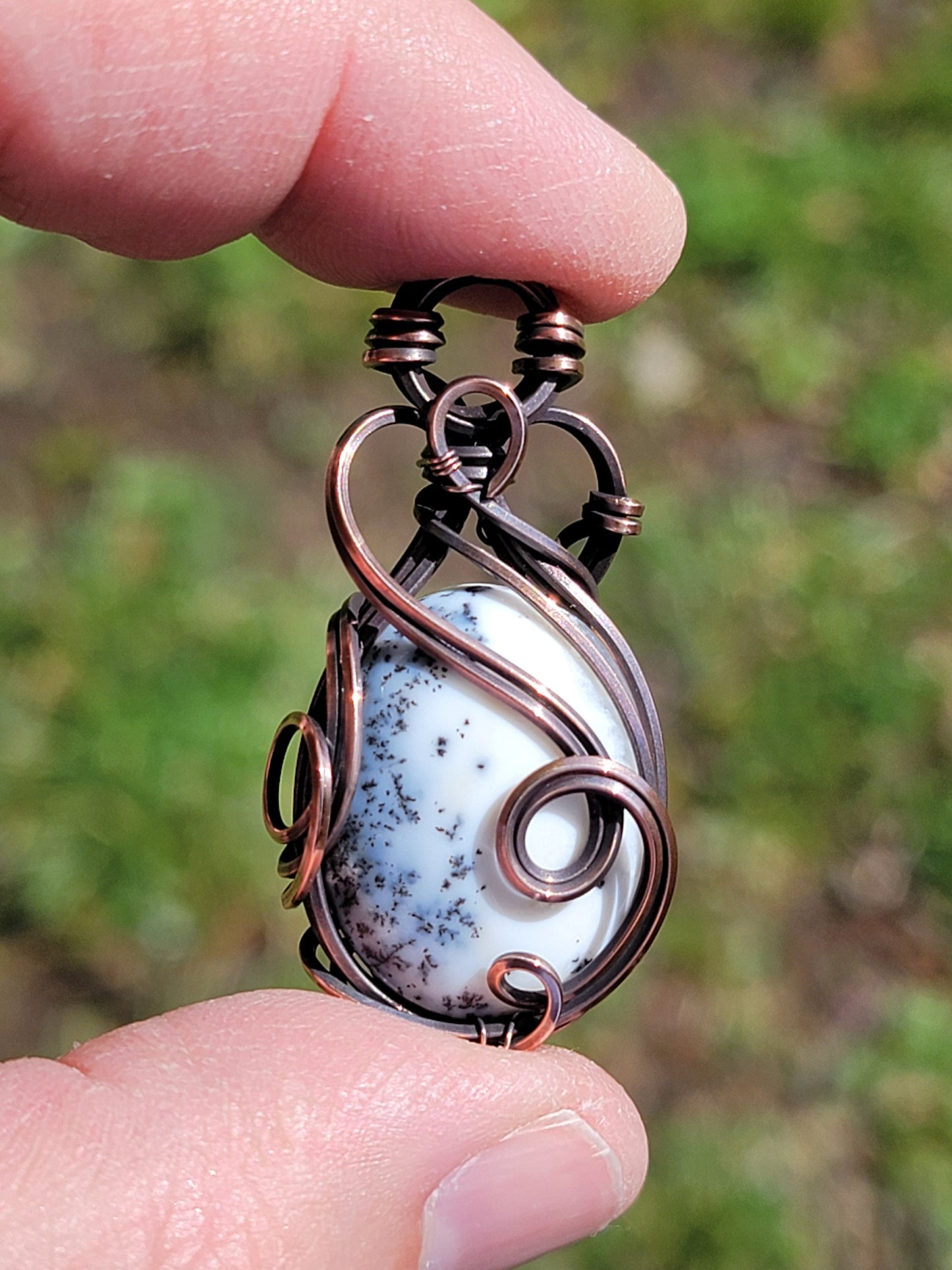 Dendritic Opal (Agate) Necklace - 'Tyet' - Wire Wrap Pendant - Copper Jewelry