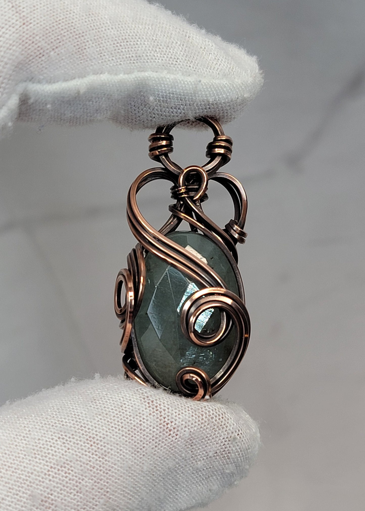 Faceted Aquamarine Necklace - 'Tyet' - Wire Wrap Pendant - Copper Jewelry