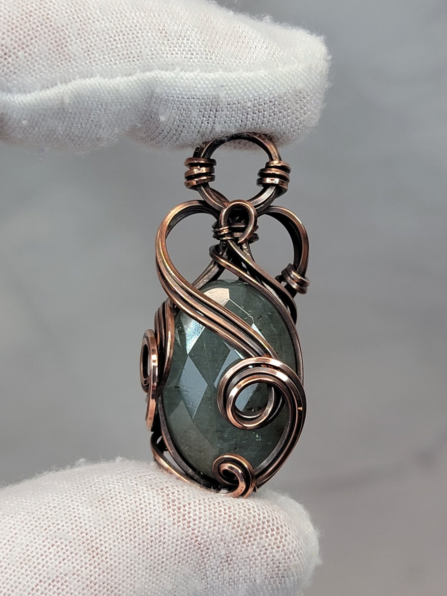 Faceted Aquamarine Necklace - 'Tyet' - Wire Wrap Pendant - Copper Jewelry